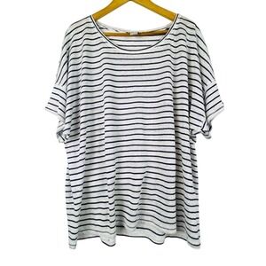Chicos Women's Sz: 4 = XXL Linen Top Lightweight Scoop Short Sleeve White Stripe